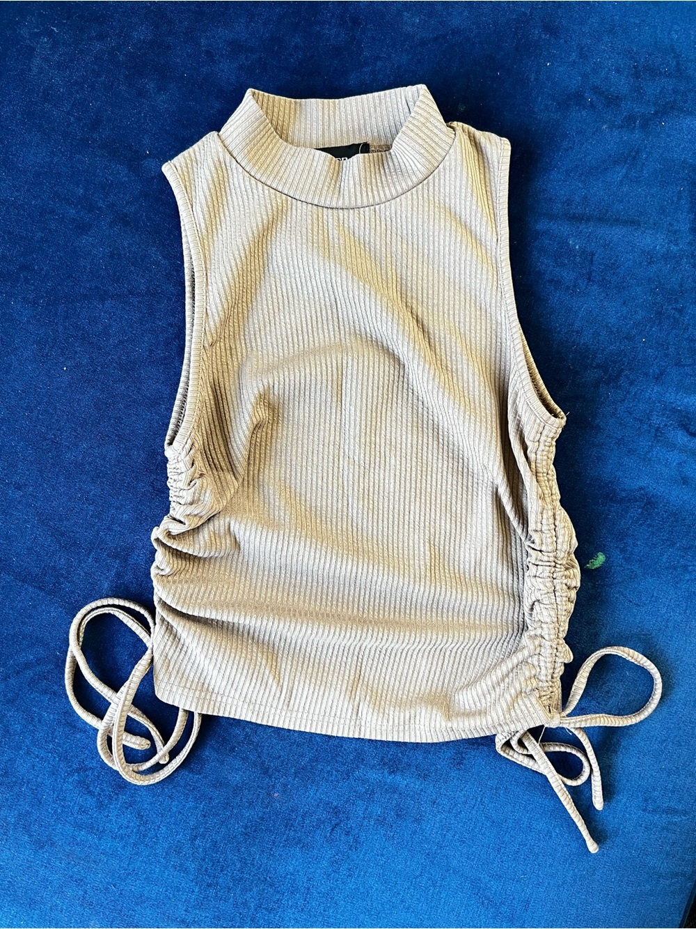 Rib Solid Mock Neck Ruched Crop Top 3/$30
